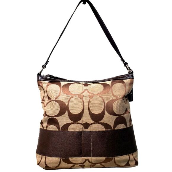 COACH Signature Stripe Monogram Print Convertible Canvas  Shoulder Crossbody Bag - Picture 3 of 11